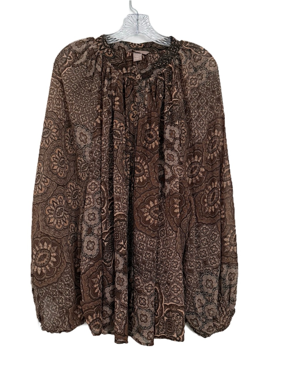 H&M Brown Floral Print Lightweight Sheer Button Down Shirt